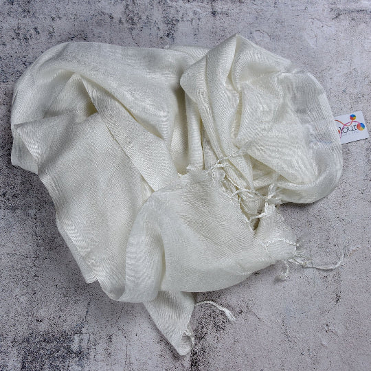 Bamboo Scarf 40 x 180cm with Twisted Fringe – Natural White