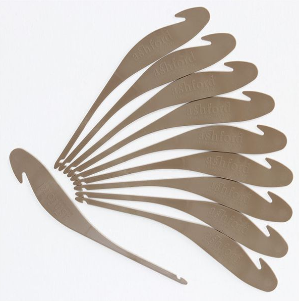 Set of 10 Ashford warping hooks in brown plastic for weaving looms