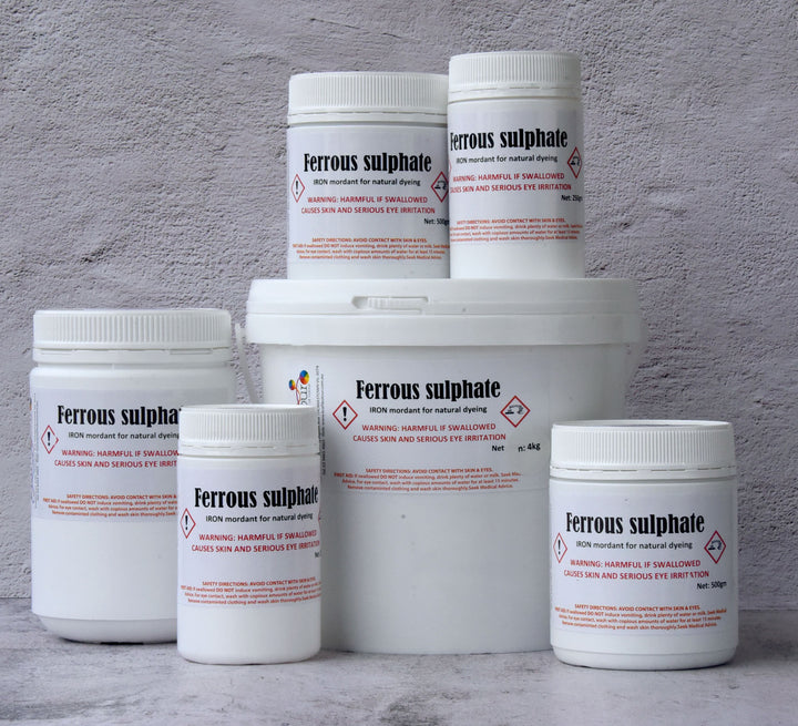 Ferrous sulphate iron mordant containers for natural dyeing, assorted sizes