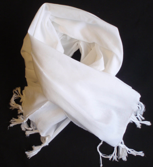 Fine White Cotton Voile Scarf with Fringe 50 x 200cm