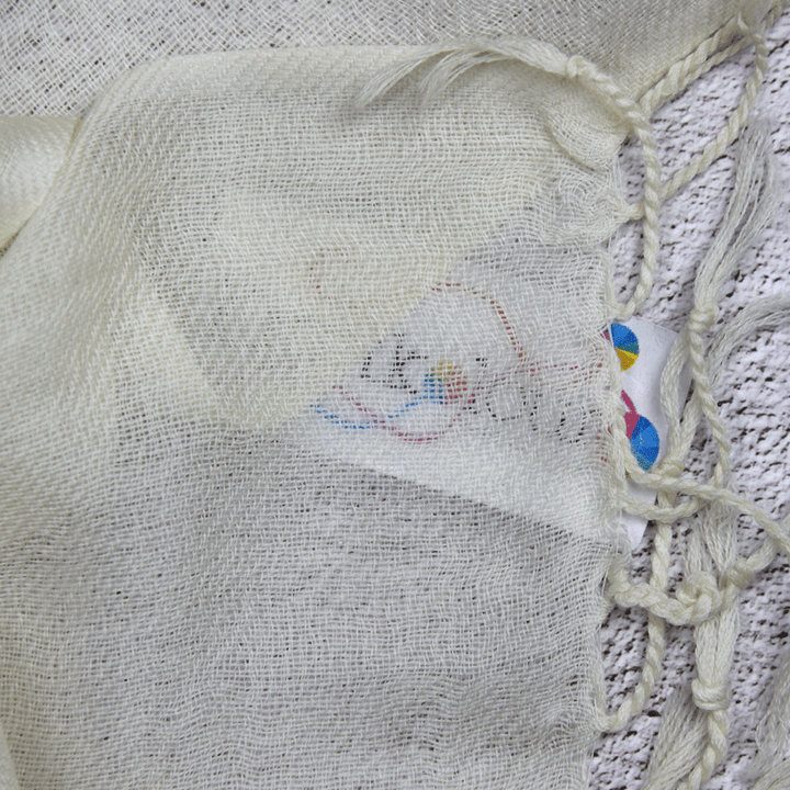 Handloomed Wool/Silk Scarf 70/30 – Natural White, 35 × 180cm with Twisted Fringe