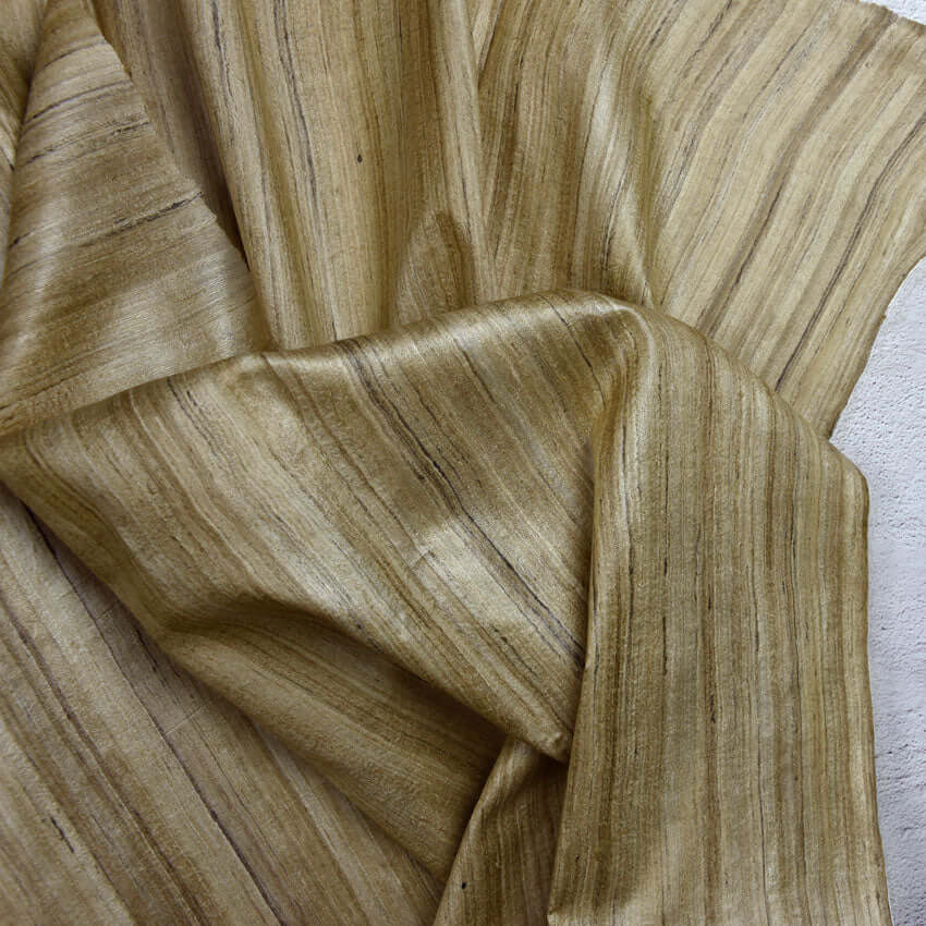 Handwoven Tussah (Ghecha) Silk Fabric – Natural Cream & Brown, 110cm Wide