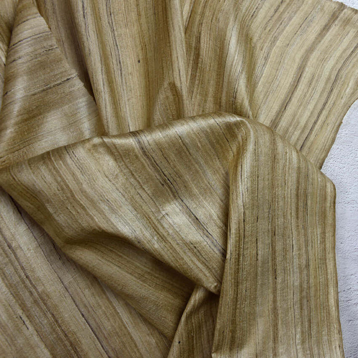 Handwoven Tussah (Ghecha) Silk Fabric – Natural Cream & Brown, 110cm Wide