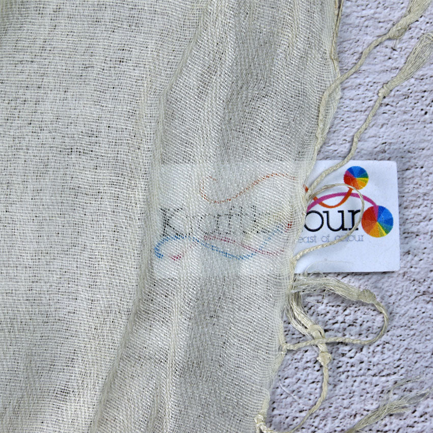 Handloomed Wool & Silk Scarf 50/50 – Natural White, 32 × 180cm with Twisted Fringe