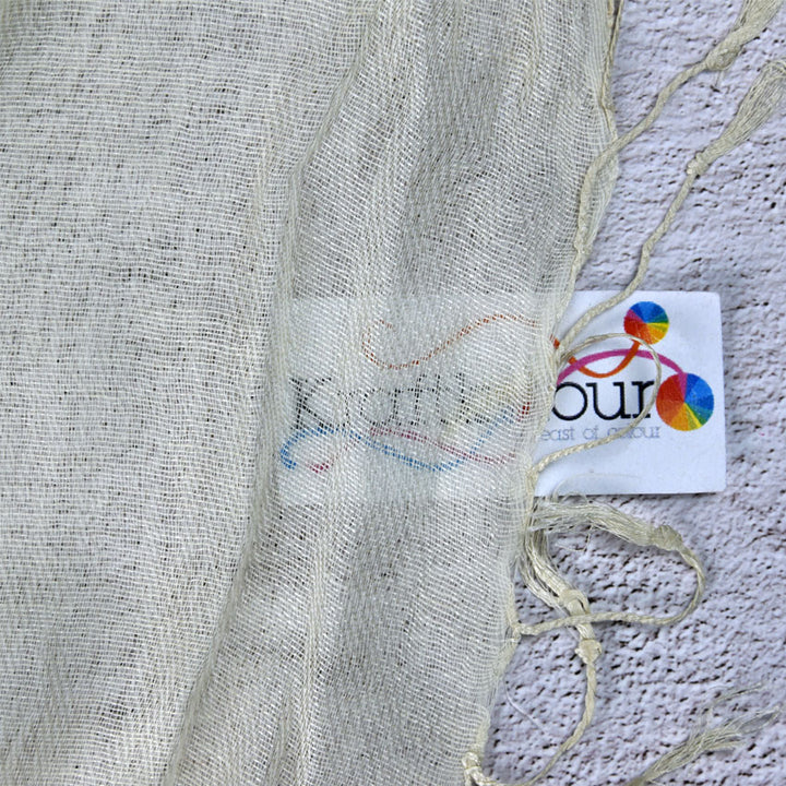 Handloomed Wool & Silk Scarf 50/50 – Natural White, 32 × 180cm with Twisted Fringe