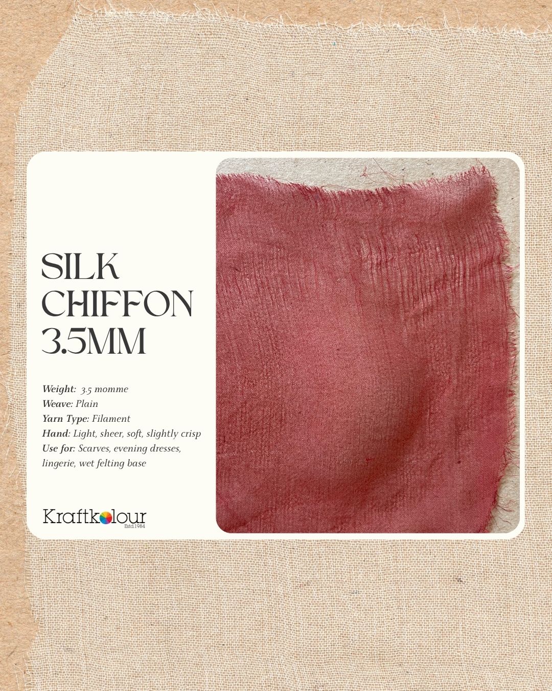 Pure Silk Chiffon (Tissue) Fabric 3.5mm – 114cm Wide – White