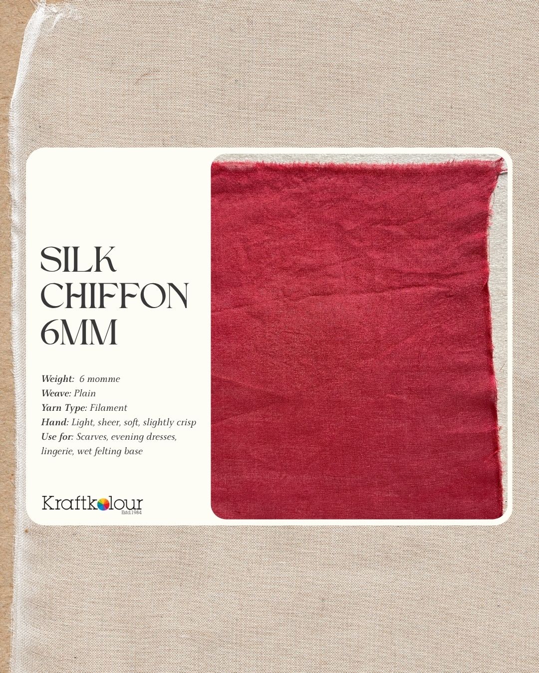 Chiffon (Tissue Silk) Fabric 6mm weight 140cm wide, Natural White