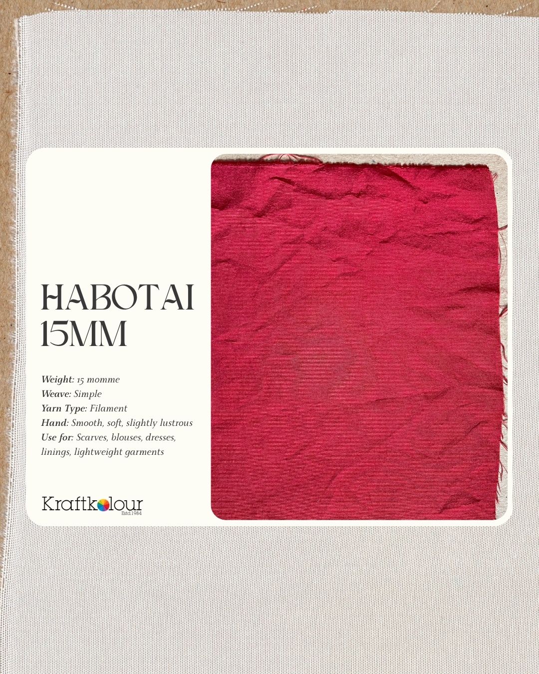 Pure Silk Habotai Fabric 15mm – 114cm Wide – Natural White