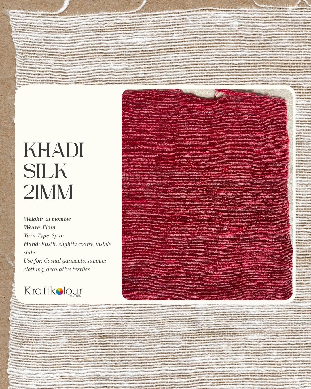 Khadi Silk Fabric 112cm wide - 80gsm Natural White