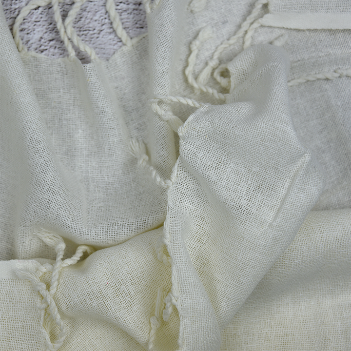 Handloomed Noil Gauze Silk Scarf 45 x 180cm with fringe – Natural White