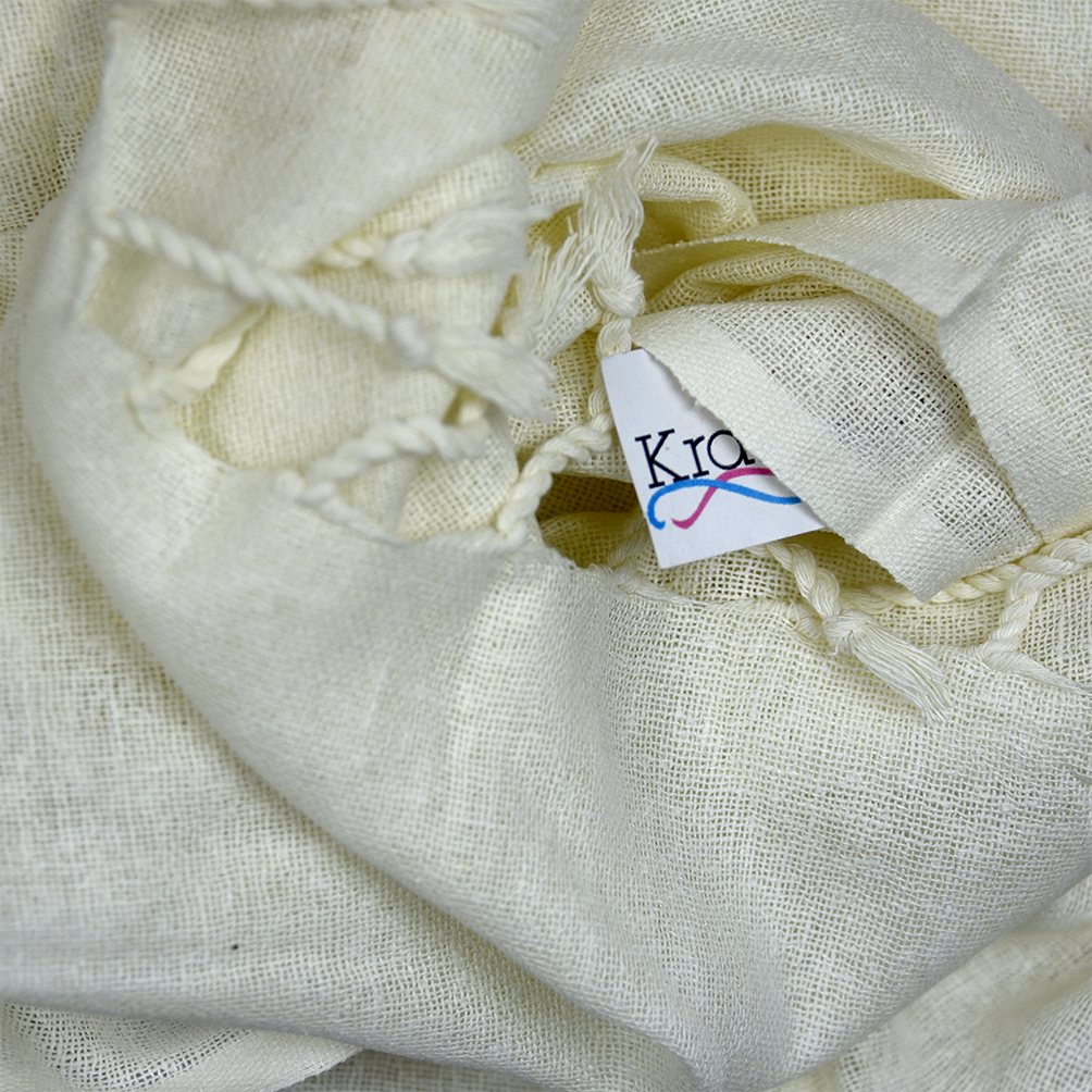 Handloomed Noil Gauze Silk Scarf 45 x 180cm with fringe – Natural White