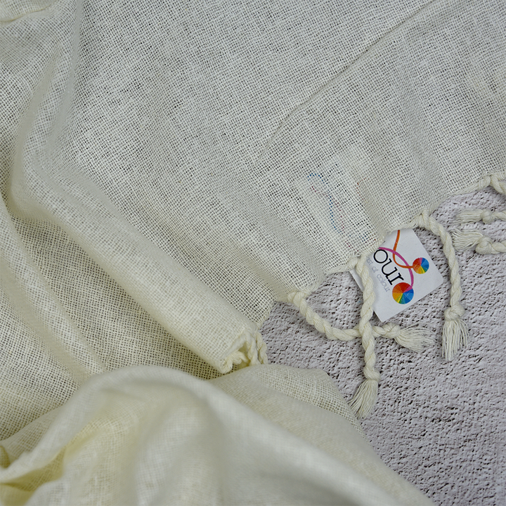 Handloomed Noil Gauze Silk Scarf 45 x 180cm with fringe – Natural White