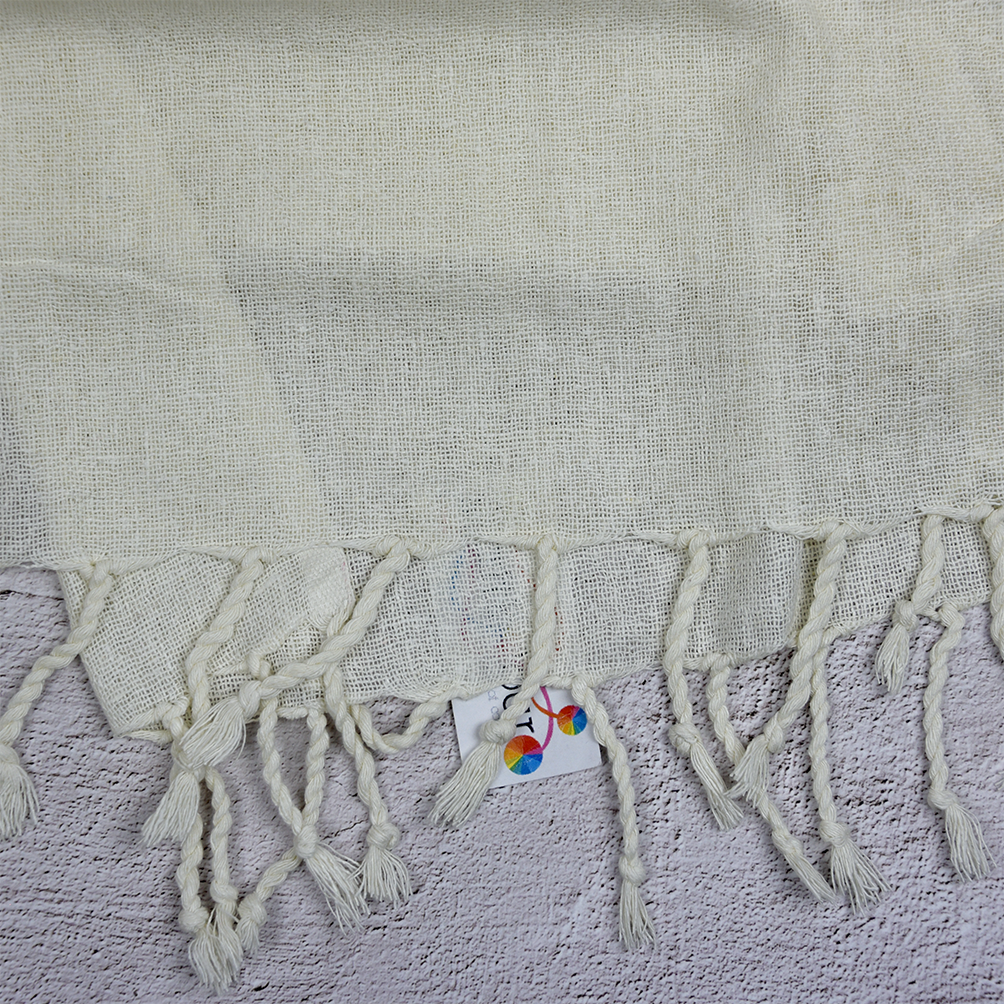 Handloomed Noil Gauze Silk Scarf 45 x 180cm with fringe – Natural White