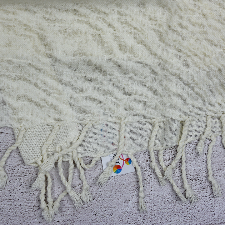 Handloomed Noil Gauze Silk Scarf 45 x 180cm with fringe – Natural White