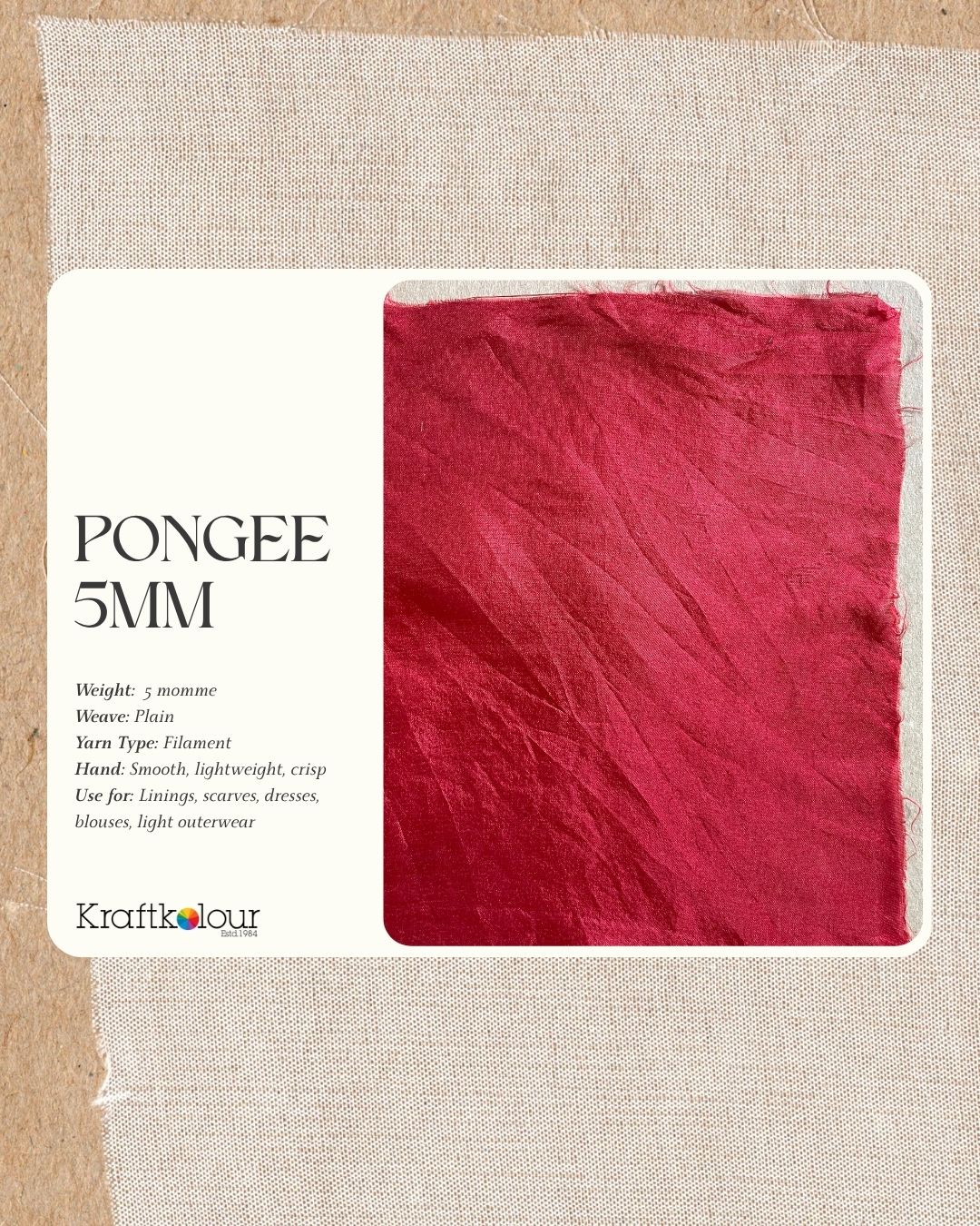 Pongee (Paj) Silk Fabric 5mm – 90cm Wide – Pure Silk, Natural White