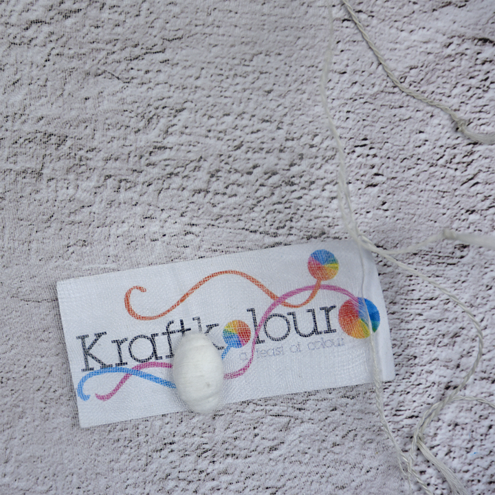 Handloomed Organza Silk Scarf with Cotton Balls 70 x 200cm – Natural White