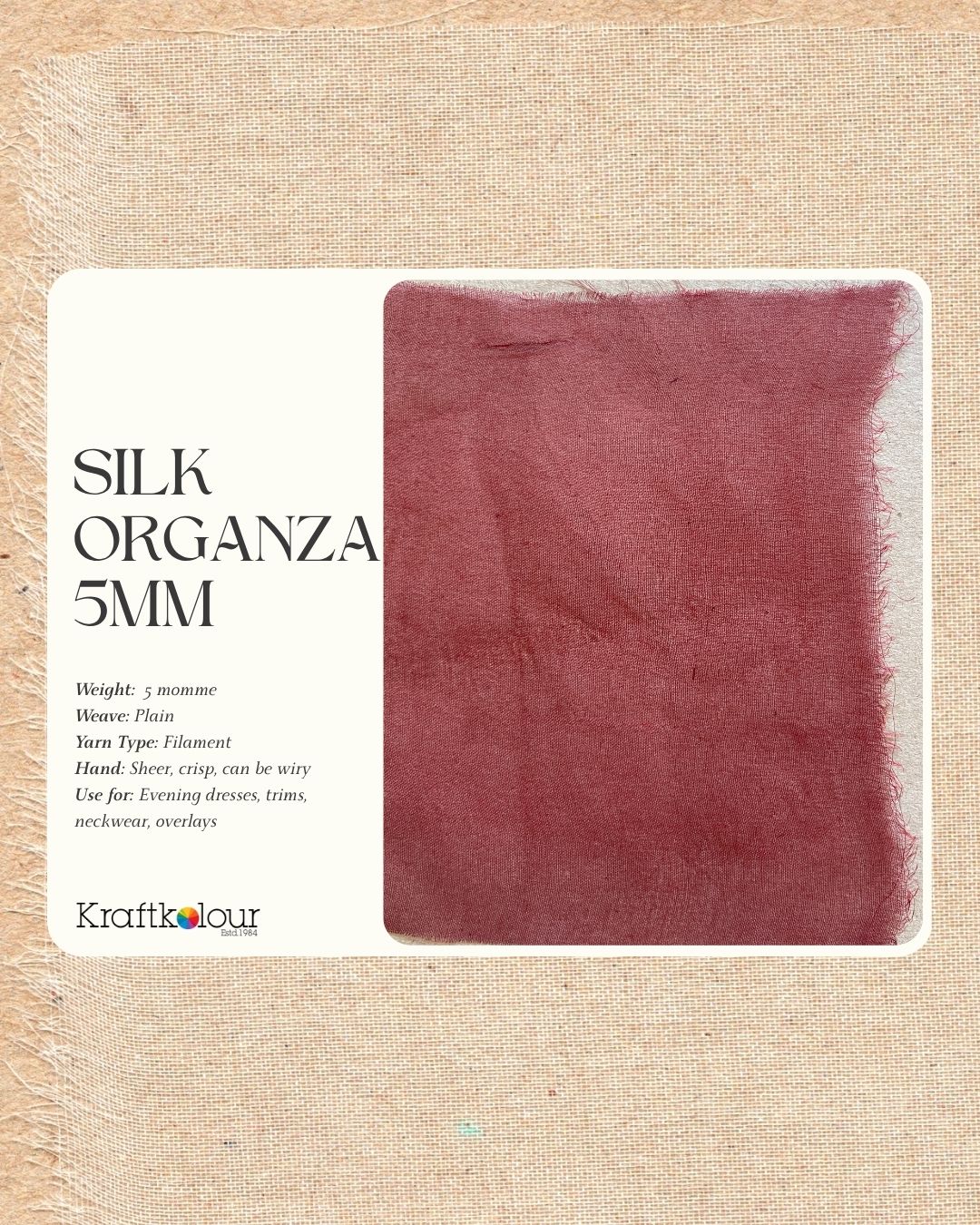 Pure Silk Organza Fabric 5mm – 114cm Wide – Natural White