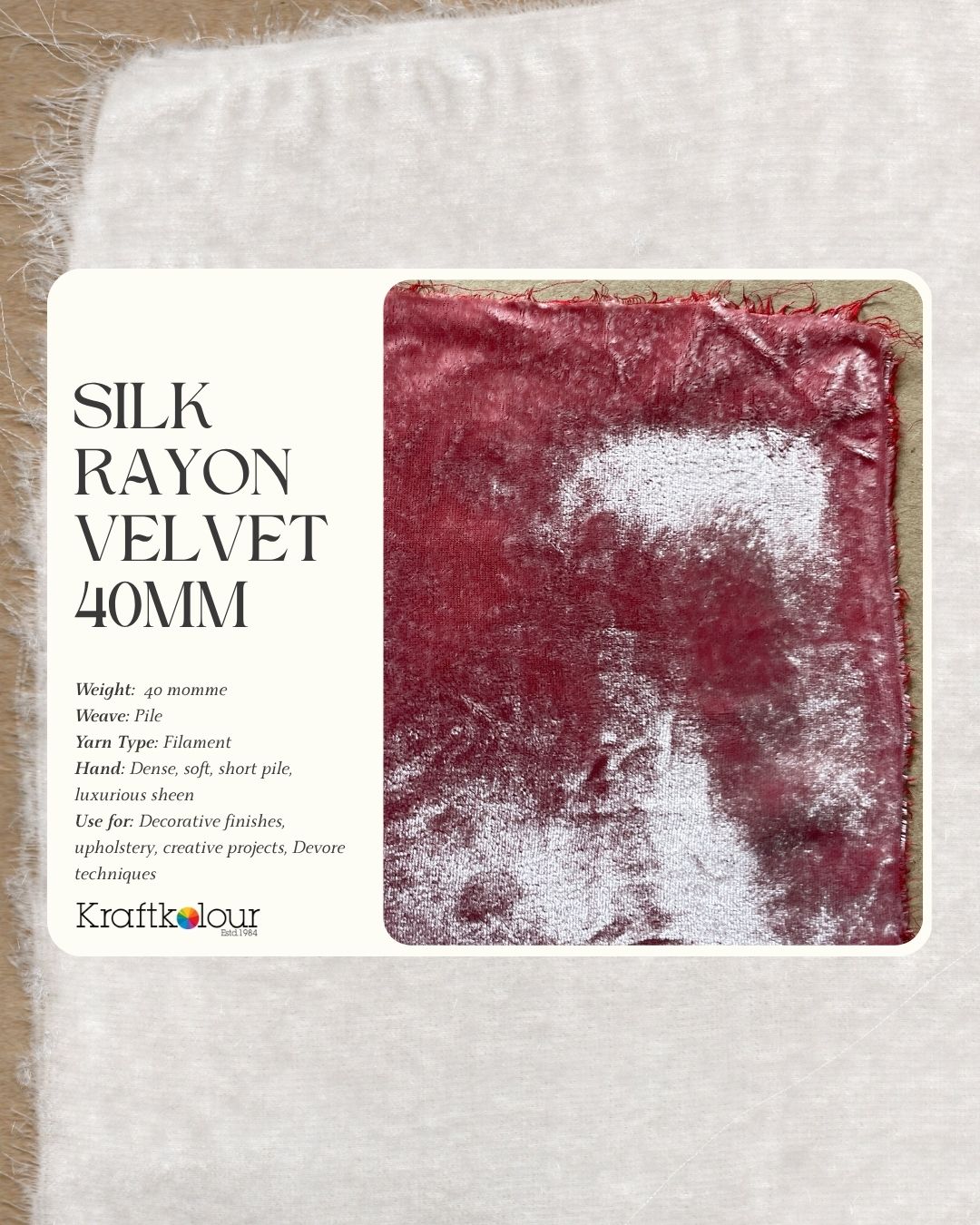 Silk Rayon Velvet Fabric 40mm – 140cm Wide – Natural White