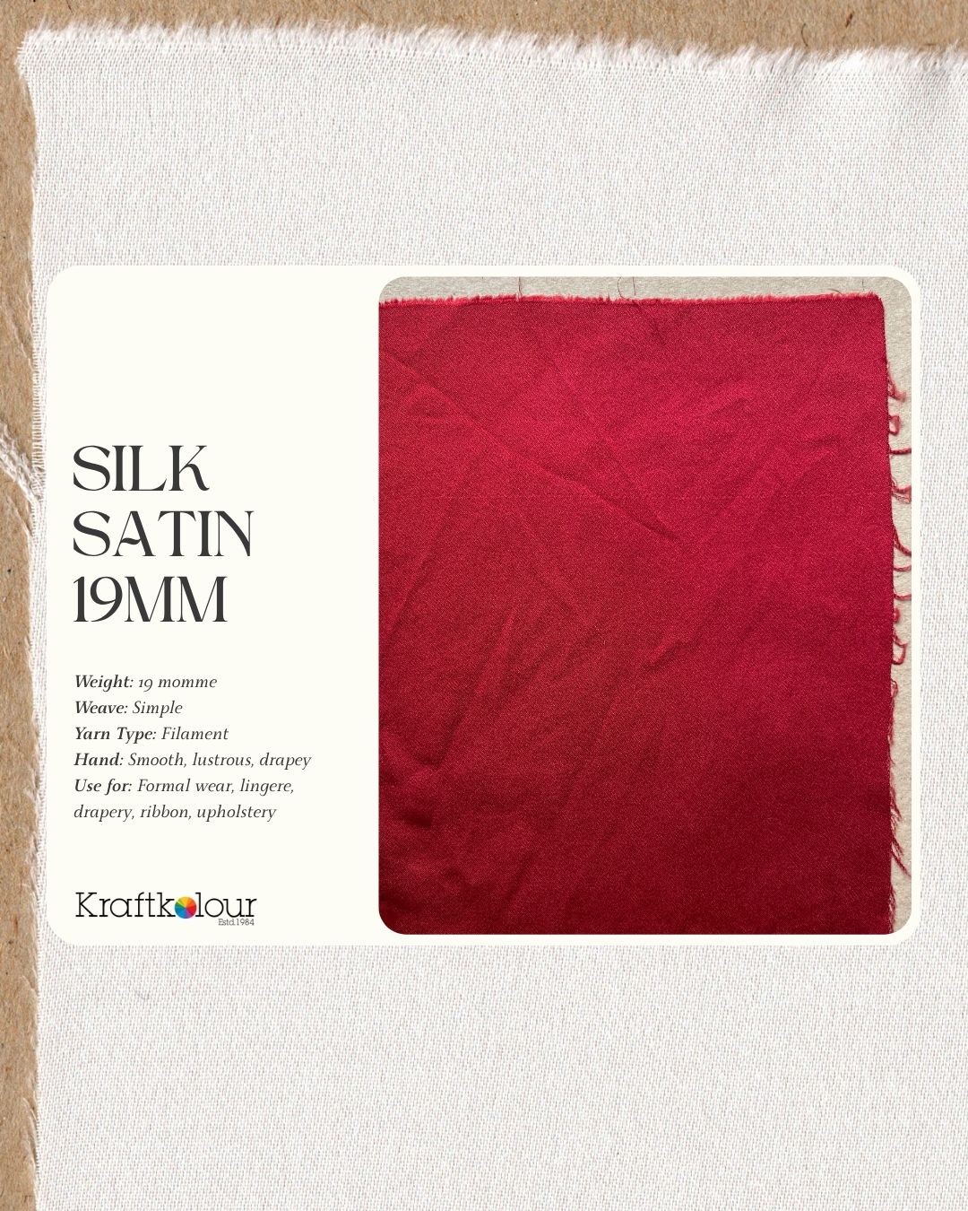 Silk Satin Fabric 19mm weight, 114cm wide - Natural White