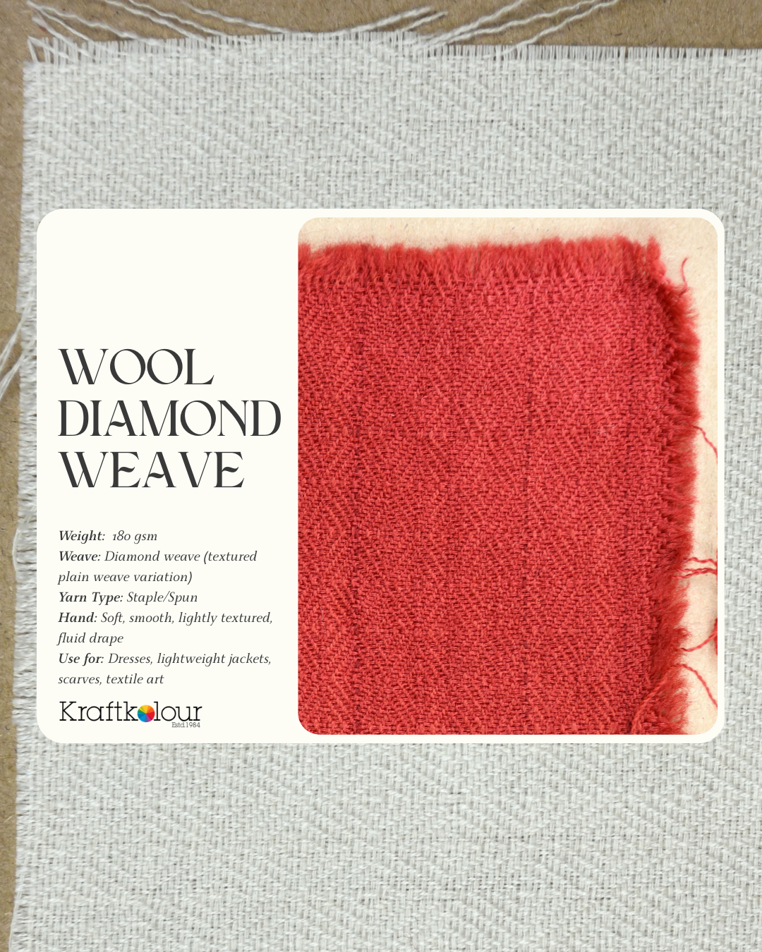 Diamond Weave Merino Wool Fabric 180gsm 114cm wide – Natural White