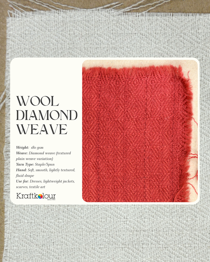 Diamond Weave Merino Wool Fabric 180gsm 114cm wide – Natural White