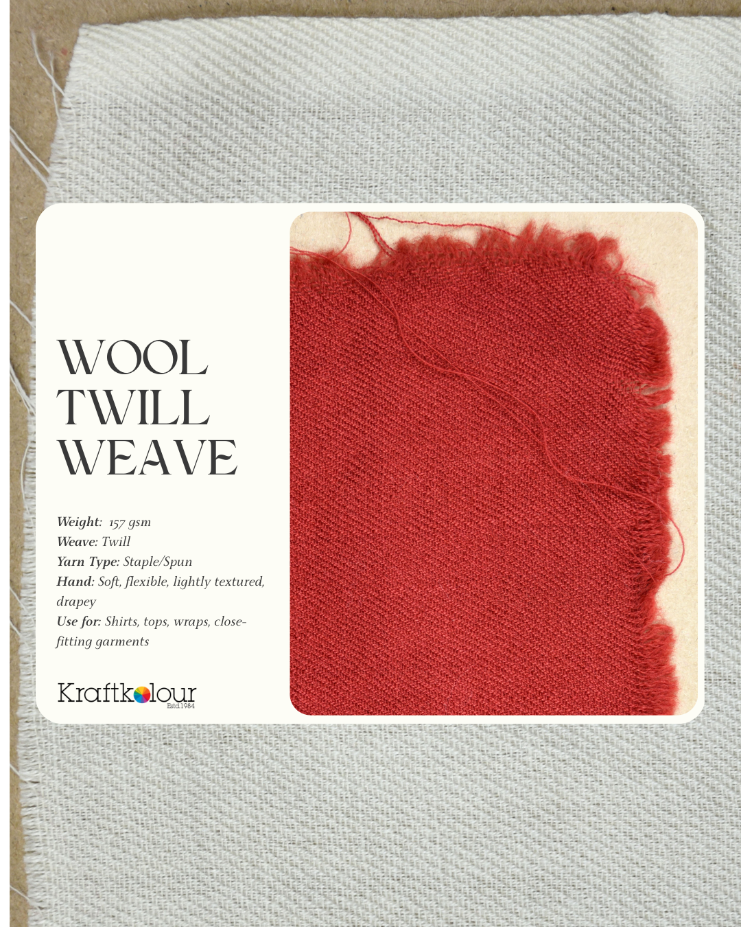 Wool Twill Handloomed Fabric – Natural White 140cm Wide (157gsm)