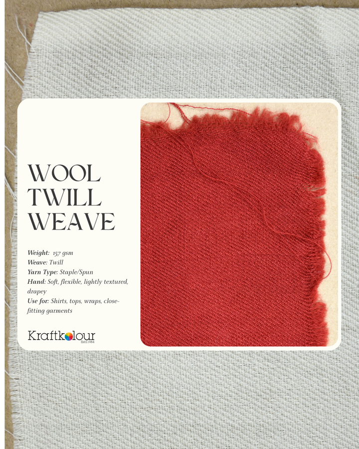 Wool Twill Handloomed Fabric – Natural White 140cm Wide (157gsm)
